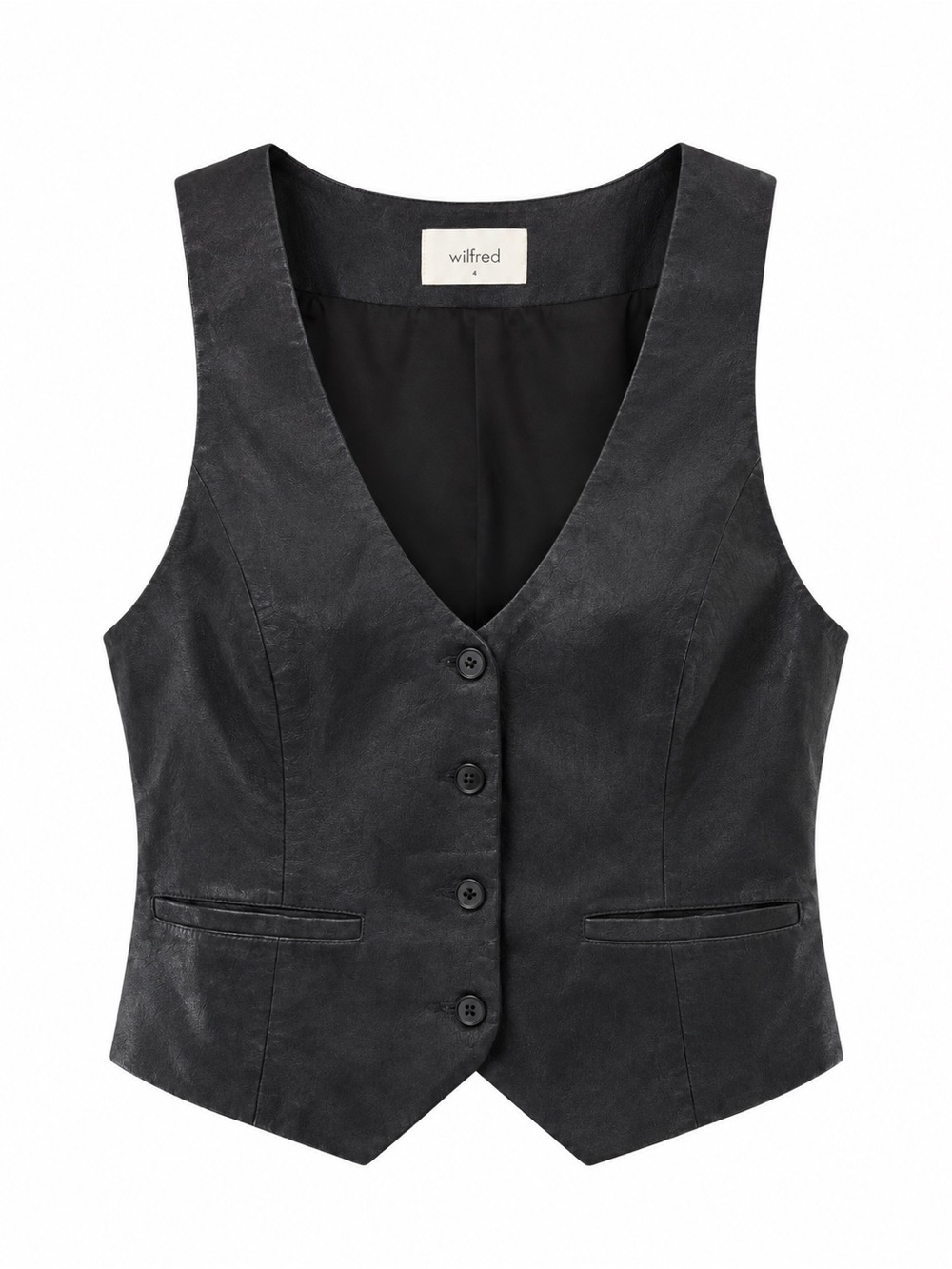 Wilfred Aritzia Vegan Leather Vest Black Tailored Button Front V-Neck Size 4